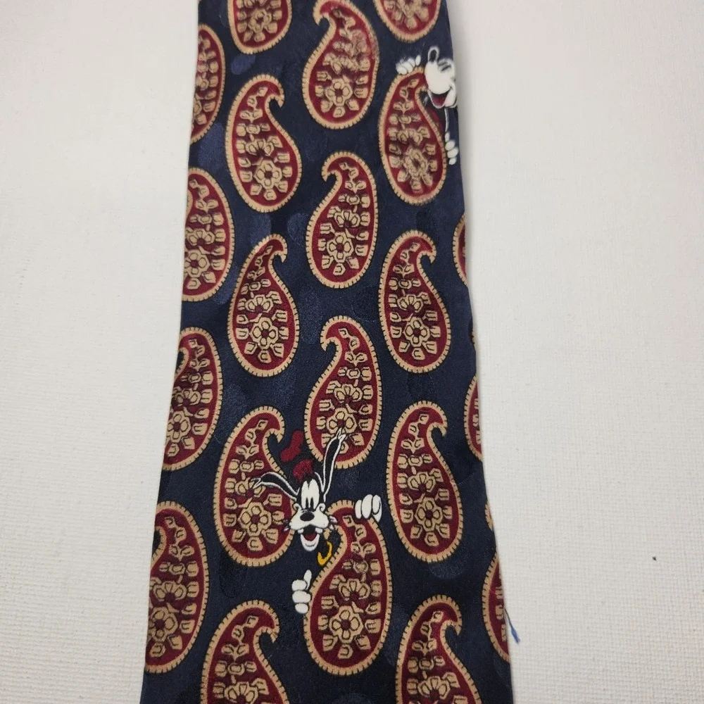 Vintage Disney Mens Mickey Mouse Necktie Blue Paisley Tie 100%‎ Silk